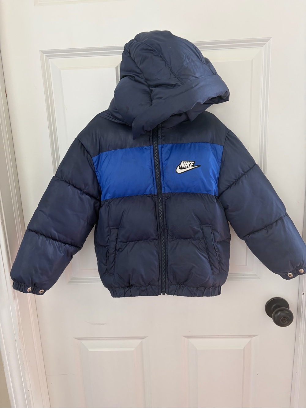 Nike Kids Navy and Royal Blue Hooded Puffer Jacket Sz 5t
